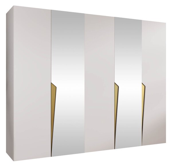Gardróbszekrény Hartford 611, Laminált forgácslap, 202x250x52cm, Fehér, Aranysárga