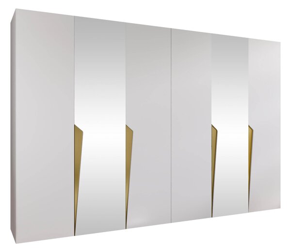 Gardróbszekrény Hartford 612, Laminált forgácslap, 202x300x52cm, Fehér, Aranysárga
