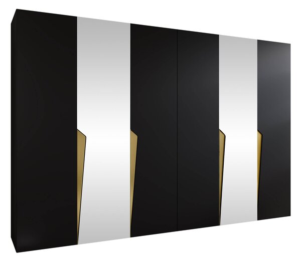Gardróbszekrény Hartford 612, Laminált forgácslap, 202x300x52cm, Aranysárga, Fekete