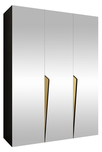 Gardróbszekrény Hartford 614, Laminált forgácslap, 202x150x52cm, Fekete, Aranysárga
