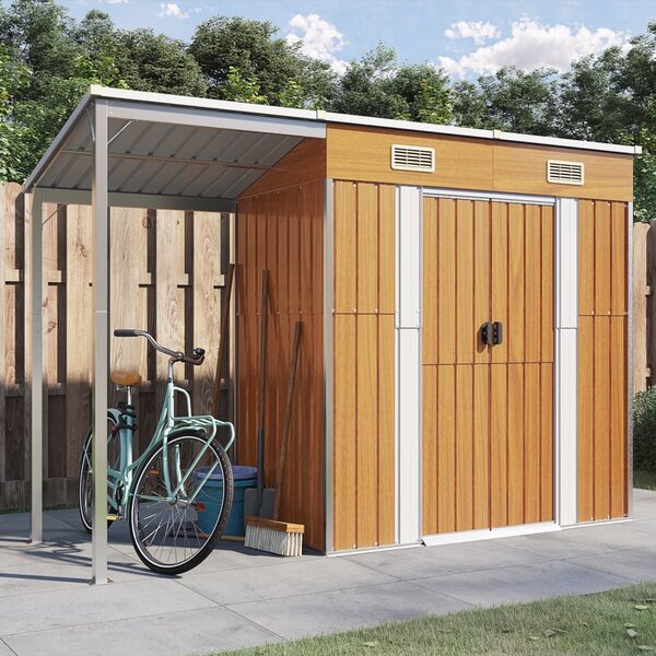VidaXL világosbarna fészer meghosszabbított tetővel 277x110,5x181 cm