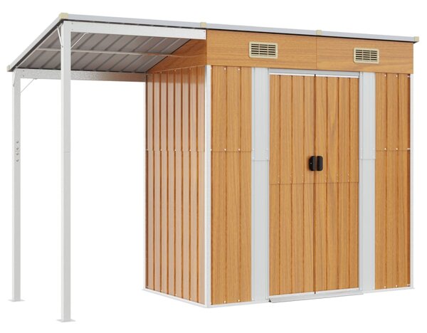 VidaXL világosbarna fészer meghosszabbított tetővel 277x110,5x181 cm