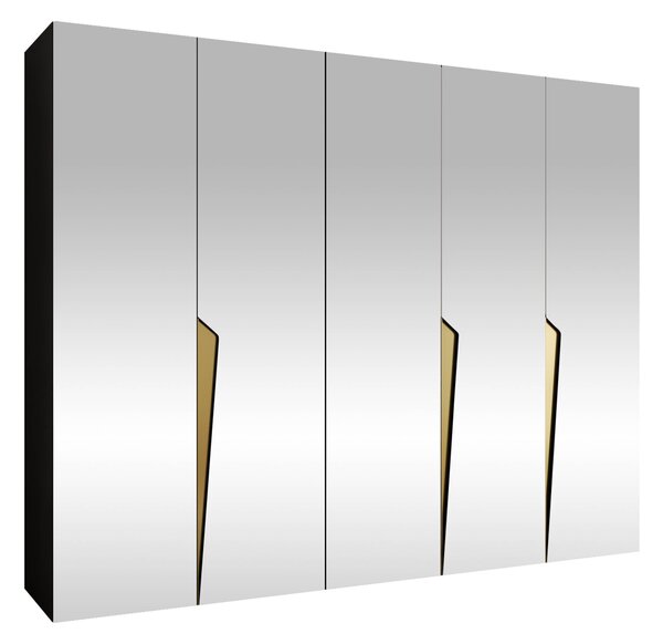 Gardróbszekrény Hartford 616, Laminált forgácslap, 202x250x52cm, Fekete, Aranysárga