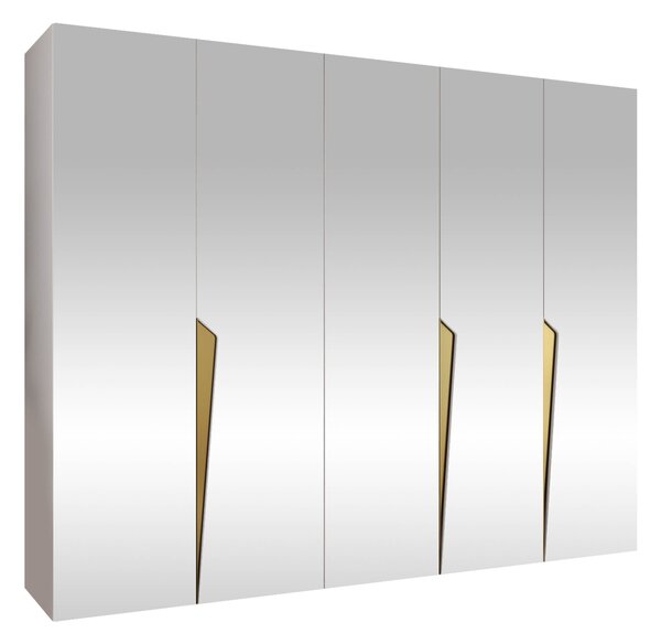 Gardróbszekrény Hartford 616, Laminált forgácslap, 202x250x52cm, Fehér, Aranysárga