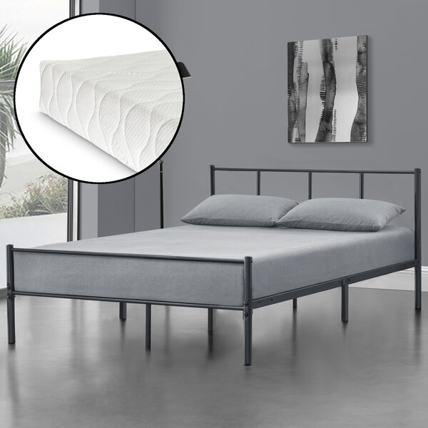 Fémkeretes ágy matraccal, kopásálló, Sötétszürke, 140 x 200 cm