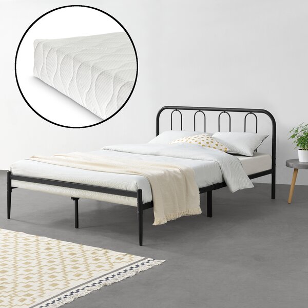 Fémkeretes ágy Hanko ágyráccsal és matraccal 160x200cm fekete szinterezett