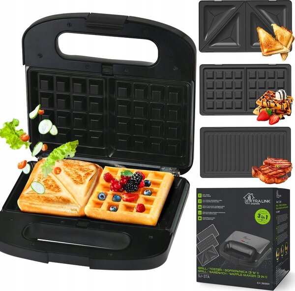 ExtraLink Smart Life Szendvicssütő gofrisütő és grill 1000W - Fekete