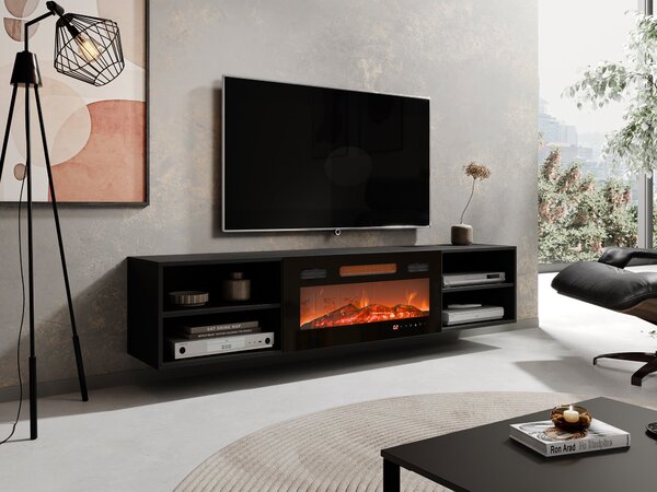 TV-állvány Charlotte 190, Laminált forgácslap, 39x180x33cm, Fekete