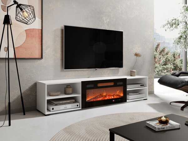 TV-állvány Charlotte 190, Laminált forgácslap, 39x180x33cm, Fehér, Fekete