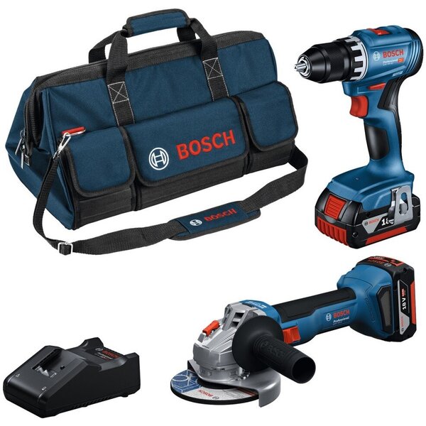 Bosch GSR 18V-45 + GWS 18V-8 - 2 × GBA 18V 40Ah, GAL 18V-40, M-BAG, láda