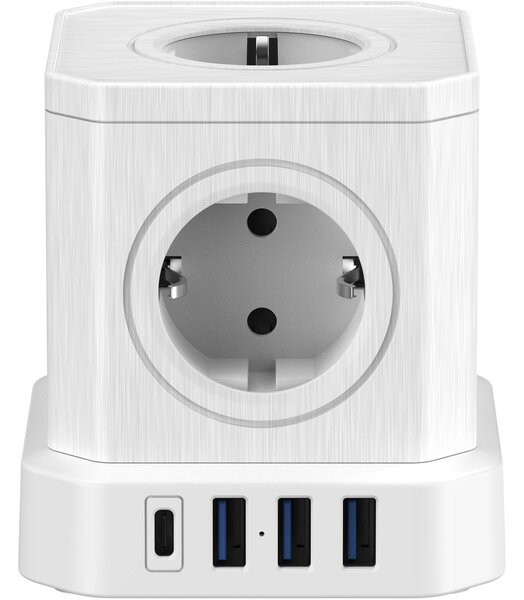 NEWELL GaN Power Cube 9 in 1 töltő / hosszabító, 9 készülékhez, 5 konnektor + 3 USB-A port + 1 USB-C port, 4000W, fehér
