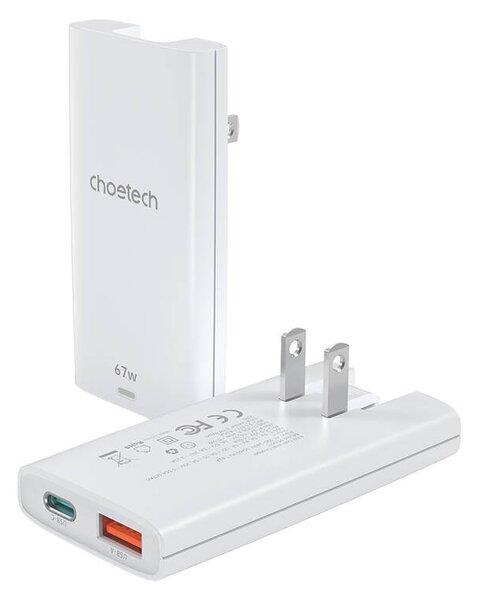 Choetech PD6011 USB-A / USB-C Hálózati töltő - Fehér (67W) + 3db Konnektor adapter