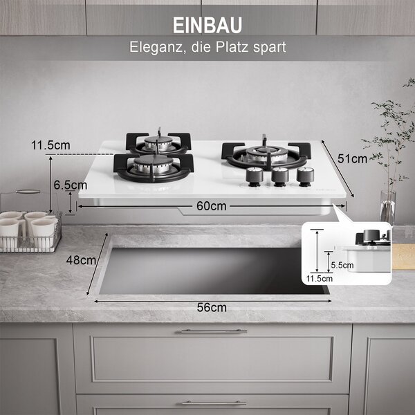 ISEASY MGBG-603 Gázfőzőlap üveg 60cm Fehér