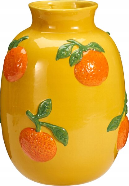 Home Styling Collection Wazon na kwiaty z pomarańczowym wzorem GORT, Ø 17 x 25 cm, żółty