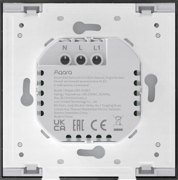 AQARA H1 1 gombos Zigbee 3.0 okos villanykapcsoló (fázis+nulla), szürke