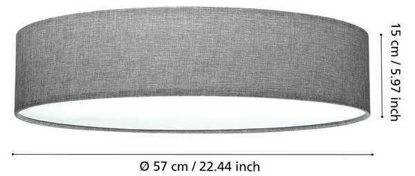 EGLO Szürke mennyezeti lámpa Pasteri vászon ernyővel 57 cm, dimmelhető, Alu / szürke / cink, Nappali / Étkező, Textil / szövet / selyem, Modern