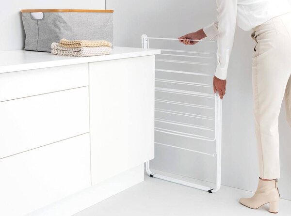 Brabantia HangOn Drying Rack ruhaszárító állvány, 20m szárítási hossz, 6db ruhaakasztó kampó, 12kg teherbírás, összecsukható, acél, fehér - 403385