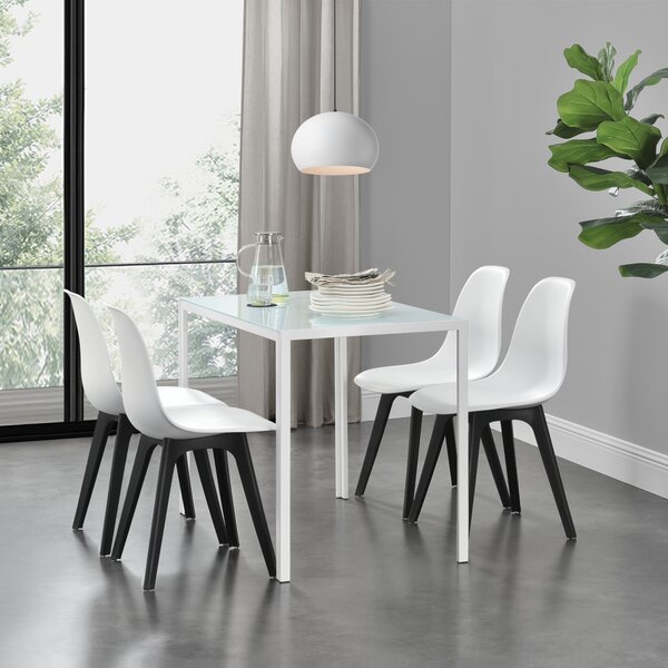 Étkezőgarnitúra étkezőasztal 105cm x 60cm x 75cm székekkel étkező szett konyhai asztal 4 műanyag székkel 83x54x48 cm fehér-fehér/fekete