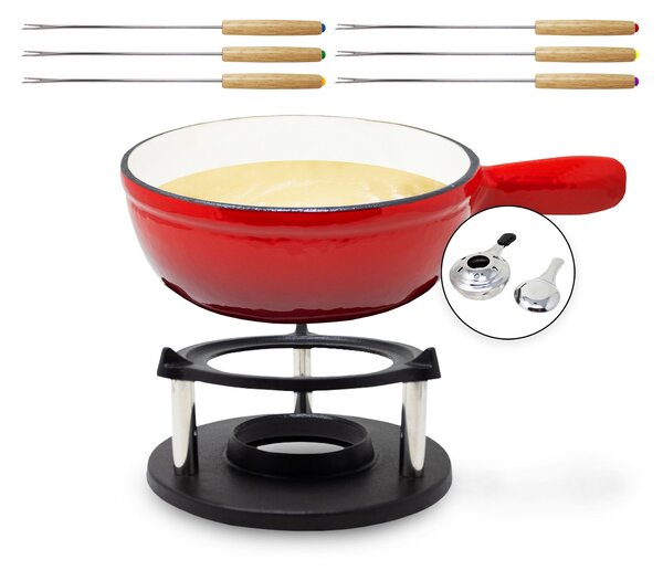 Klarstein Holsten, fondue készlet, edény, melegítő, égő, 6 villa, 1,5 L, öntöttvas