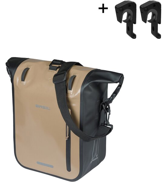 Basil Sakwa pojedyncza BASIL RIVO M SINGLE PANNIER BAG 12-15L, MIK Hooks, wodoodporna, sand/black (NEW 2026)