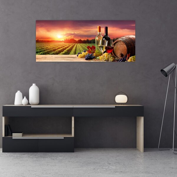 Szőlőskert borral képe (120x50 cm)