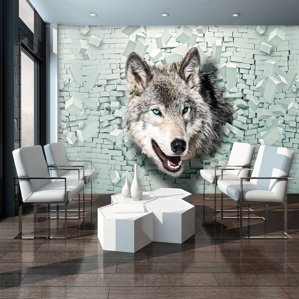Fotótapéta - A farkas előkerül a 3D-s falból (152,5x104 cm)