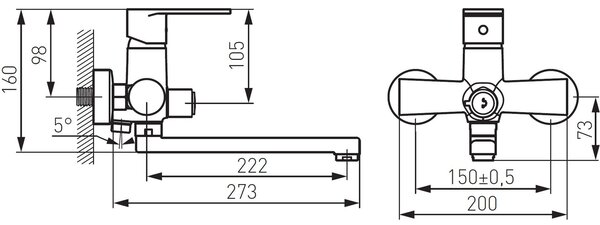 Ferro Algeo Fali Kád-Mosdó Töltő Csaptelep - 220 mm Kifolyóval