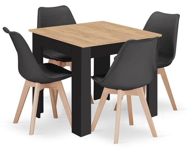 Étkező garnitúra 1 + 4, MADO ARTISAN asztal 80x80 + BALI MARK szék fekete