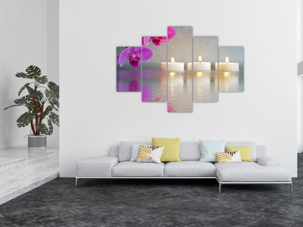 Gyertyák a vízen képe (150x105 cm)