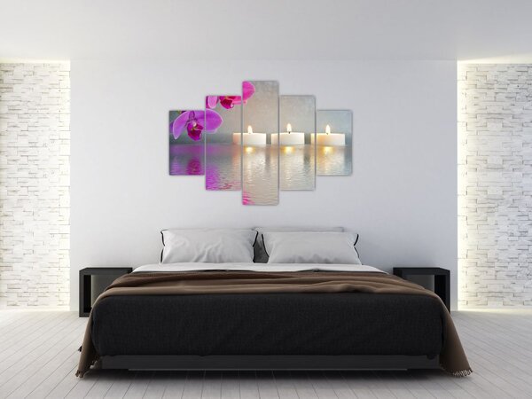 Gyertyák a vízen képe (150x105 cm)