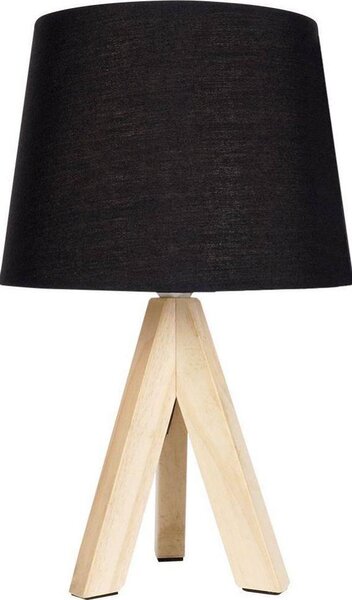 Lampa stołowa Ambiance Lampa stołowa z kloszem abażurem lampka nocna czarna drewniana 30x14cm