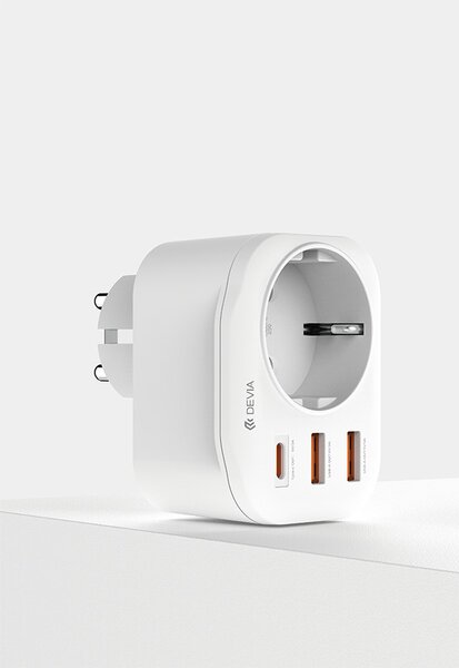 Devia hálózati csatlakozóaljzat 2xUSB-A + Type-C PD kimenettel - Devia Smart Series 2A+C PD 20W Auto Power Socket - fehér