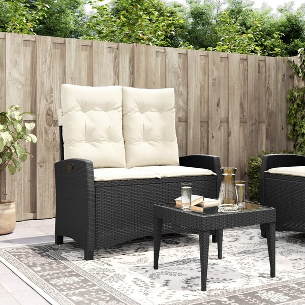 VidaXL fekete polyrattan dönthető kerti pad párnával