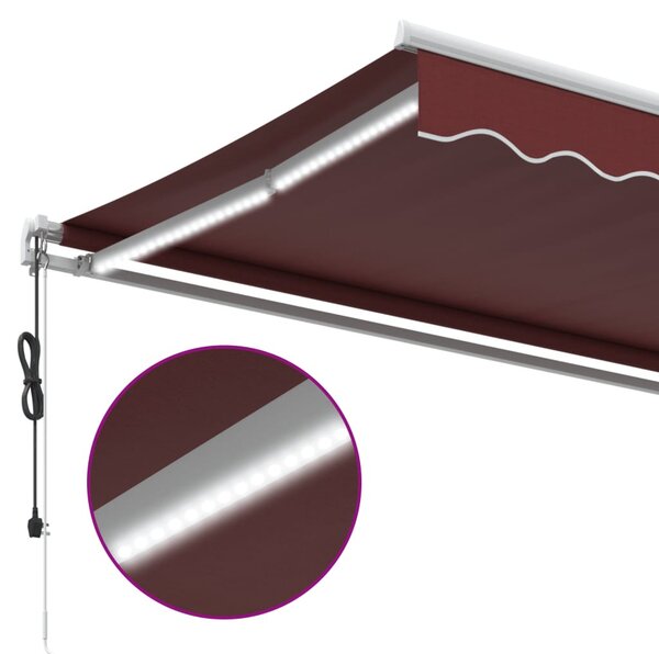 Burgundi vörös automata kihúzható LED-es napellenző 350x250 cm