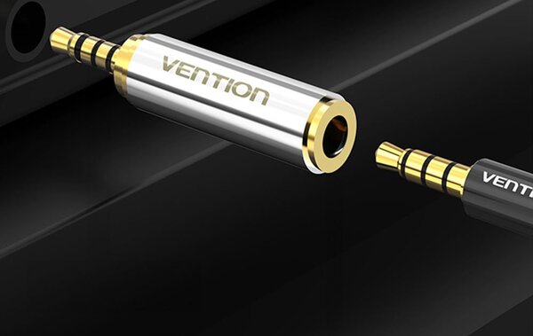 Vention sztereó audio adapter 3.5 mm Dugasz, 2.5 mm Aljzat, aranyozott, fekete (VAB-S02)