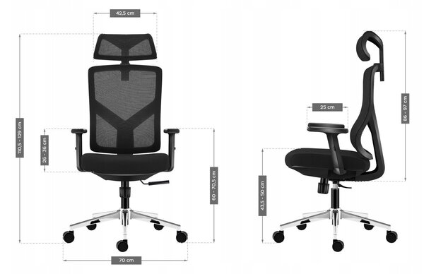 Ergonomikus Irodai Forgószék, Állítható Magasság, Fejtámla És Deréktámasz, Hálós Anyag, Fekete