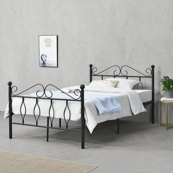 Fémkeretes ágy Apolda 120 x 200 cm porszórt (szinterezett) acél váz fekete, matt dekoratív fej-és lábrész egyszemélyes ágy