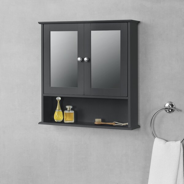 Fali fürdőszoba szekrény tükrös Linz MDF sötétszürke