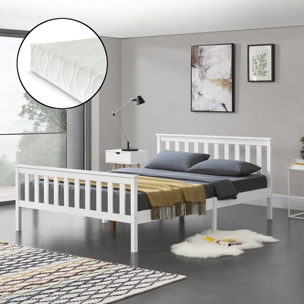 Faágy Breda magasított fejtámlája 200x160 cm fehér matt lakkozott dupla ágy 200 Kg ágyráccsal és hideghabos matraccal