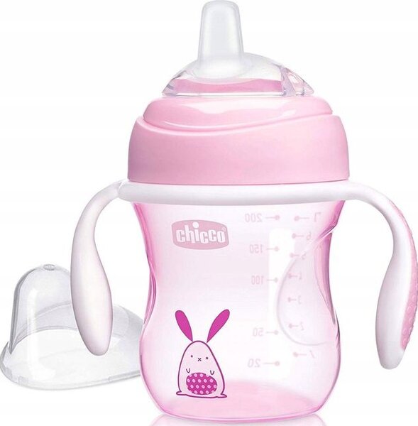 Chicco Transition Cup csöpögésmentes, szilikoncsőrös itatópohár fülekkel 4 hó+ 200 ml (rózsaszín)