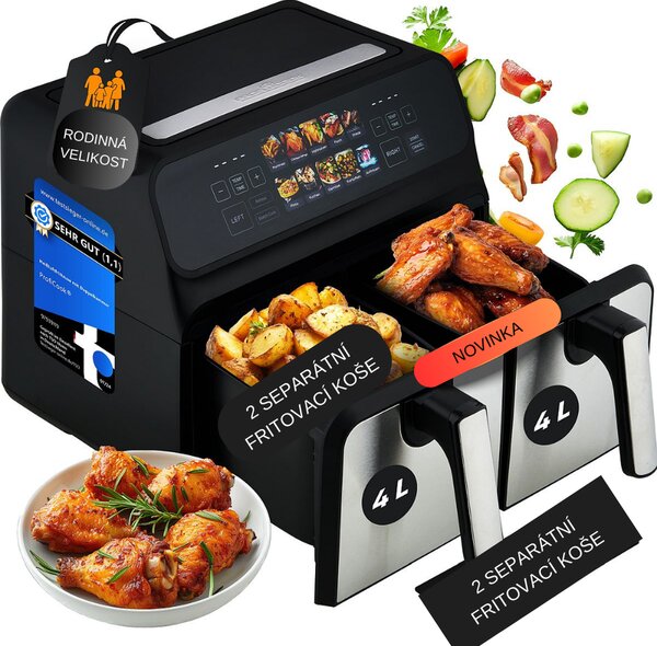 ProfiCook FR 1287 H dupla forrólevegős fritőz, 8 l