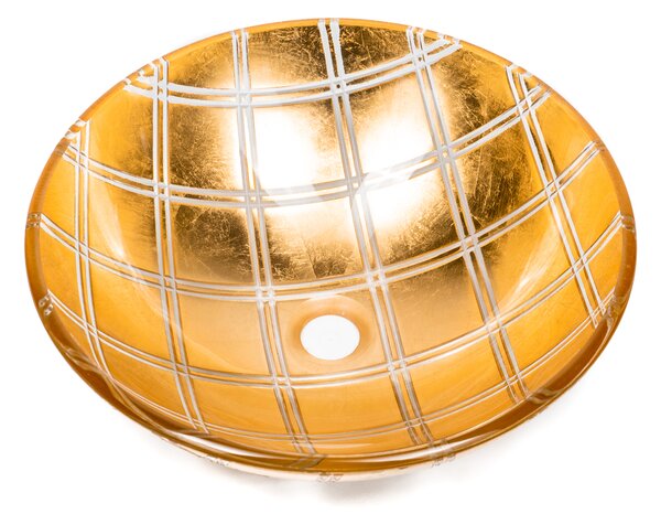 Üveg mosdókagyló arany színben kör alakú, ajándék lefolyóval (17122)