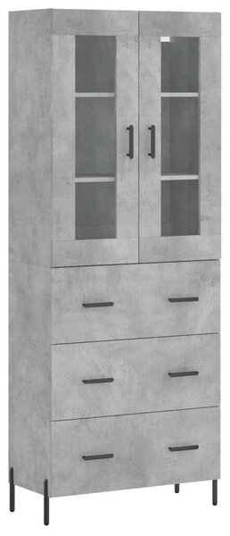 Betonszürke szerelt fa magasszekrény 69,5 x 34 x 180 cm