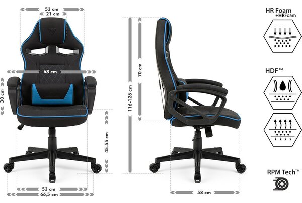 SENSE7 Knight gamer szék szövet fekete-kék