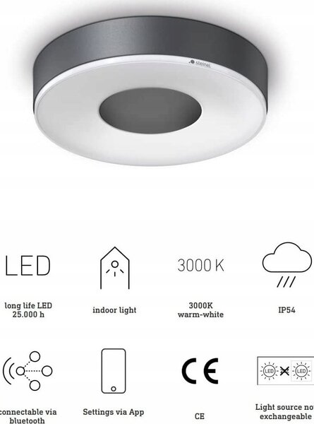 Steinel 078775 INNENLEUCHTE RS 200 C LED-es mennyezeti lámpa LED Fixen beépített LED-es 17.1 W Antracit szürke