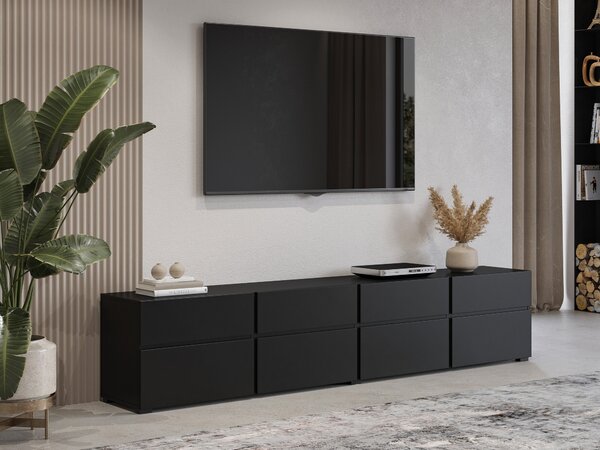 TV-állvány Alfere 101, Laminált forgácslap, 48x225x40cm, Fekete