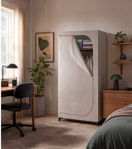 Bézs textil ruhásszekrény 90x160 cm Balance – Wenko
