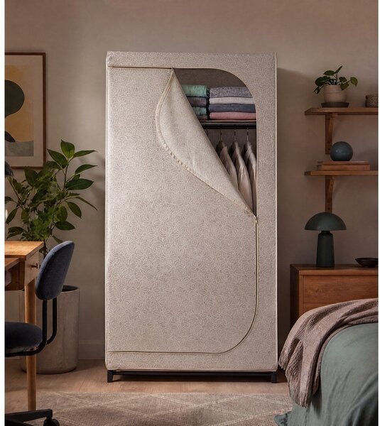 Bézs textil ruhásszekrény 90x160 cm Balance – Wenko