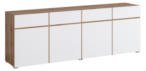 Komód Alfere 100, Laminált forgácslap, 78x225x40cm, Wotan tölgy, Fehér