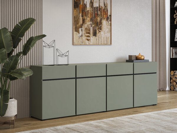 Komód Alfere 100, Laminált forgácslap, 78x225x40cm, Zöld, Fekete